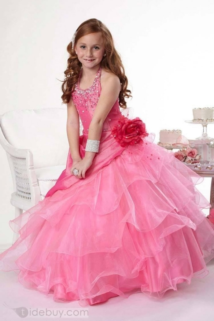 Vestido para dama de honra rosa