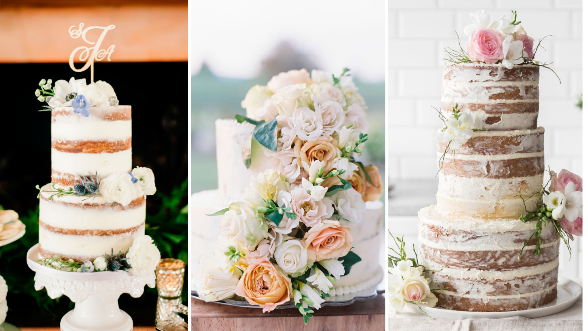 três estilos de bolo para casamento no campo de dia