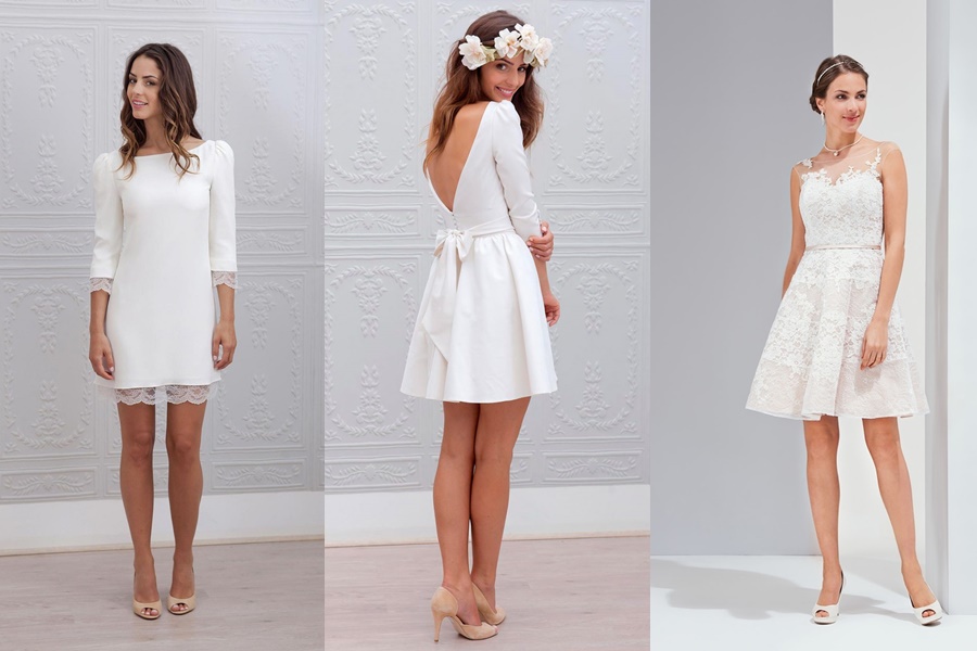 vestido de noivado simples e curtos na cor branca